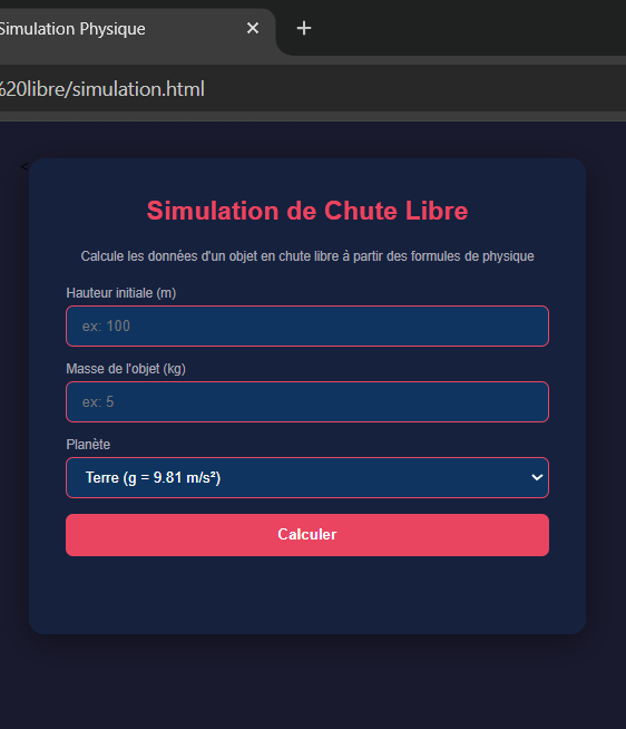 Simulation Chute Libre